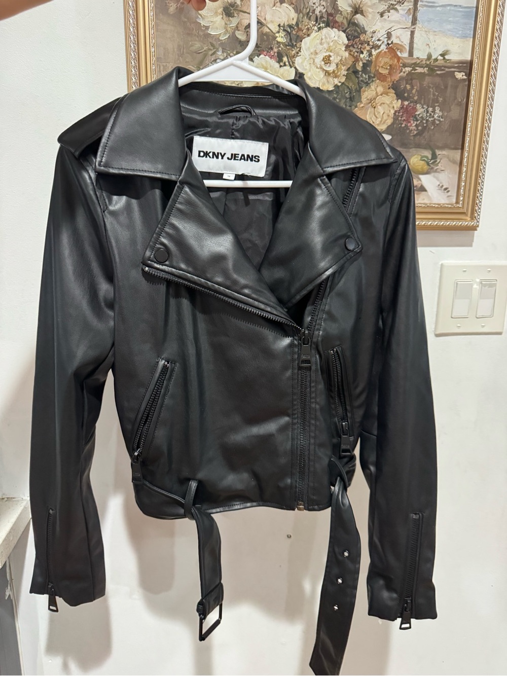 Dkny Women's Black Faux Leather Moto Jacket